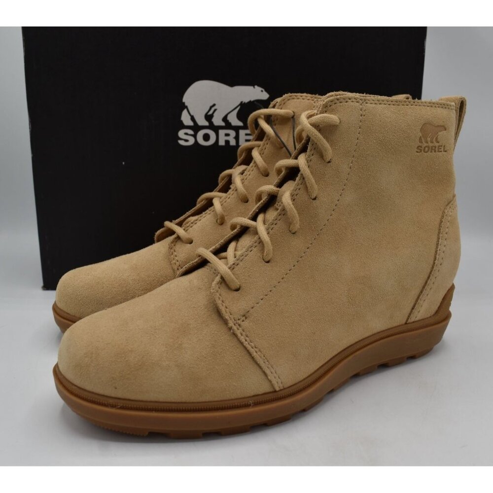 Sorel Womens Size 9.5 Evie II Lace Canoe Gum Leather Waterproof Wedge Booties